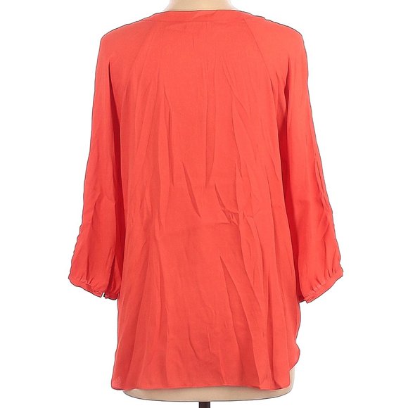 ELAINE TURNER Lipstick Red-Orange Split-Neck Career Blouse Size L - Picture 3 of 4